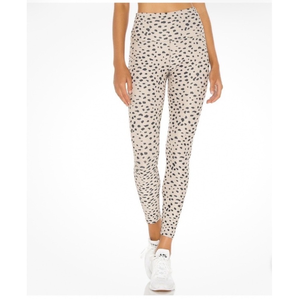 Beach Riot Ayla Ribbed Leggings Taupe Spot Animal Print High Waist Womens Medium
